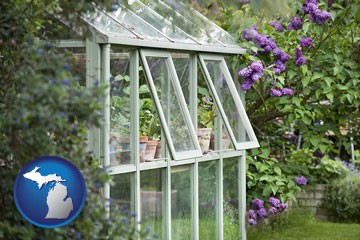 a garden greenhouse - with Michigan icon