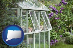 connecticut map icon and a garden greenhouse
