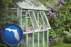 florida map icon and a garden greenhouse