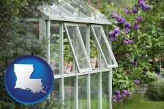 louisiana map icon and a garden greenhouse