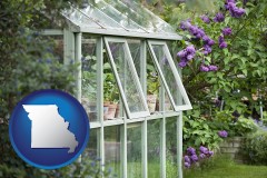 missouri map icon and a garden greenhouse