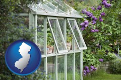 new-jersey map icon and a garden greenhouse