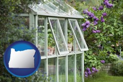 oregon map icon and a garden greenhouse