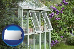 pennsylvania map icon and a garden greenhouse