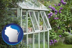 wisconsin map icon and a garden greenhouse
